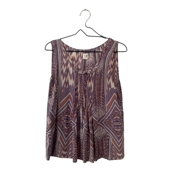 Anthropologie Edme Estylle Patterned Silk Blouse Geometric Aztec Print Size 10 - Picture 1 of 9